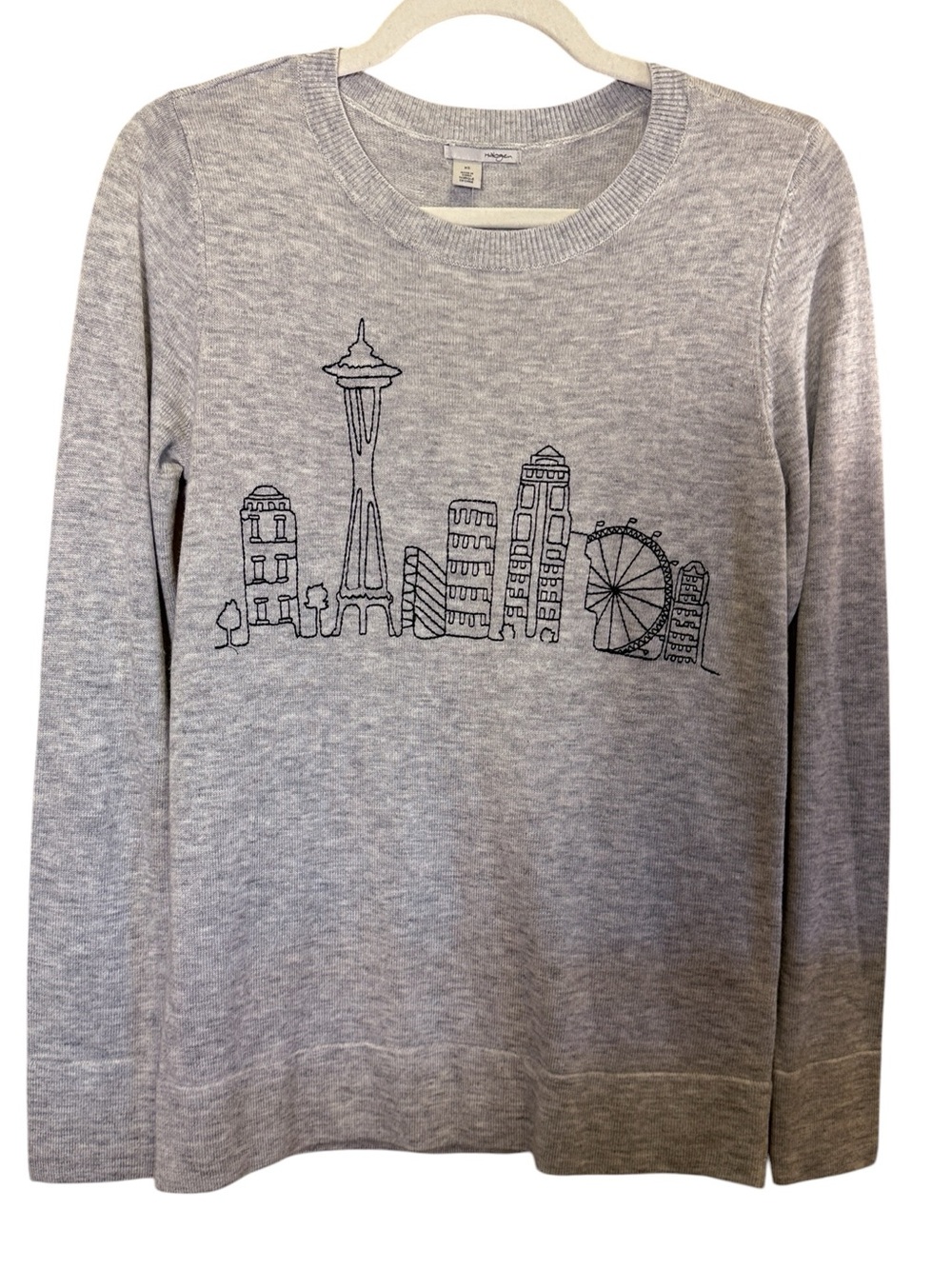 Halogen Gray Seattle Skyline Embroidered Crewneck Sweater sz XS